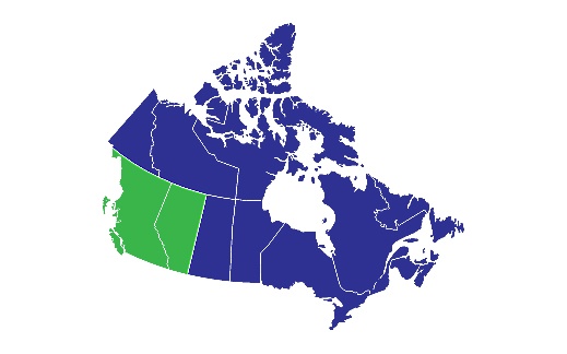 Canadian Map with British Columbia, Alberta highlighted