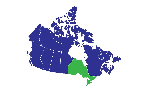 Canadian Map with Ontario highlighted