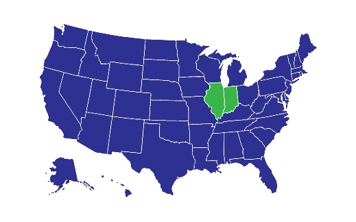 USA Map with Indiana, Illinois highlighted
