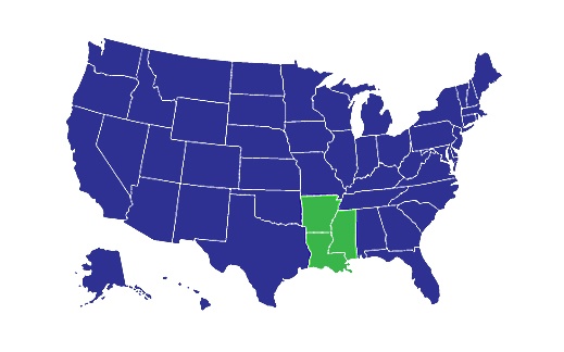 USA Map with Louisiana, Arkansas, Mississippi highlighted