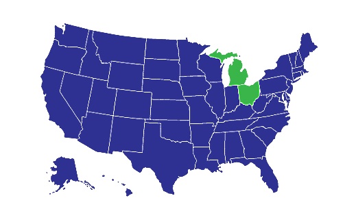USA Map with Michigan Ohio Highlighted