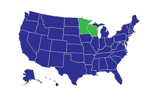 USA Map with Minnesota, Wisconsin highlighted