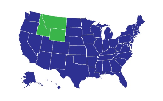 USA Map with Idaho, Montana, Wyoming highlighted