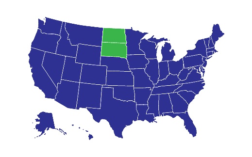 USA Map with North Dakota, South Dakota highlighted