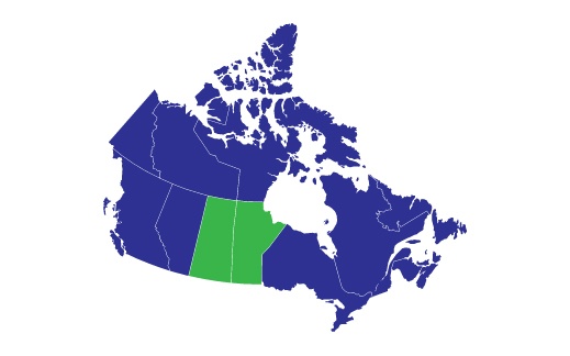 Canadian Map with Saskatchewan-Manitoba highlighted