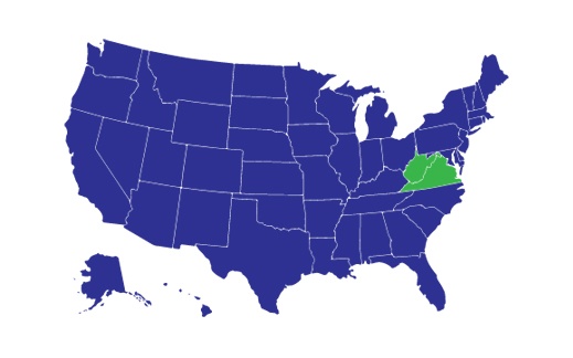 USA Map with Virginia and West Virginia highlighted