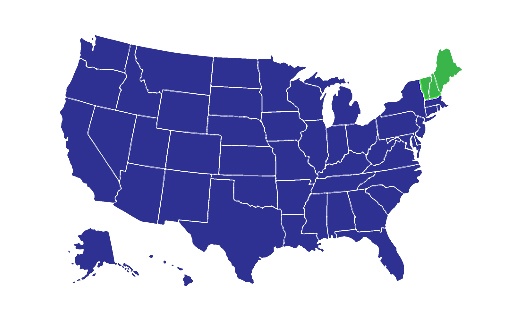 USA Map with Maine, New Hampshire, Vermont highlighted