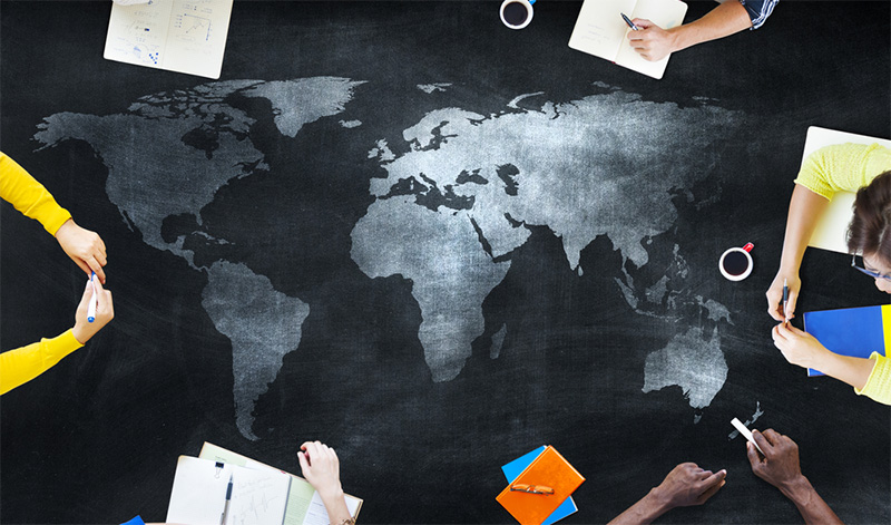 University Students around map