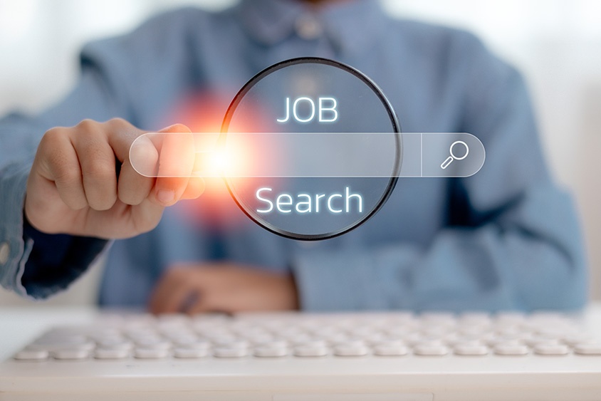 Person using search bar for job search