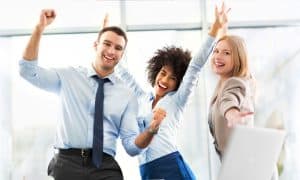 three colleagues cheering