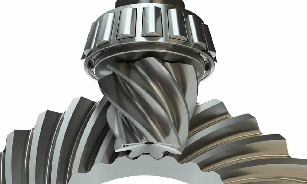 Two gear components working together with gear lubricant to make them run smoothly.